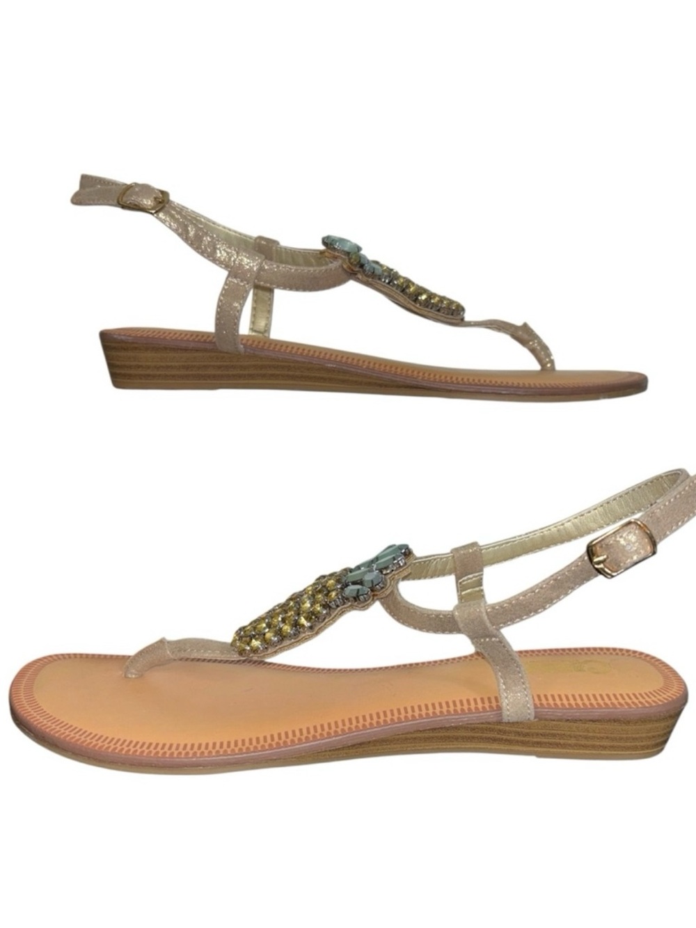 Carlos By Carlos Santana Pineapple Rhinestone Thong Slingback Sandals Gold NWOT - Picture 4 of 11